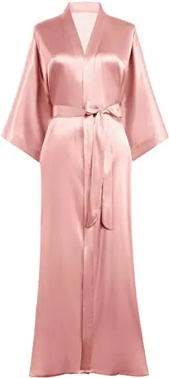 Plus Size Rayon Bathrobe Women’s Kimono Satin Long Robe Sexy Lingerie Classic Nightgown Sleepwear with Belt - Urban Heaven Co