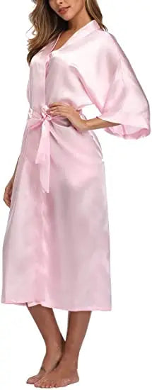 Plus Size Rayon Bathrobe Women’s Kimono Satin Long Robe Sexy Lingerie Classic Nightgown Sleepwear with Belt - Urban Heaven Co