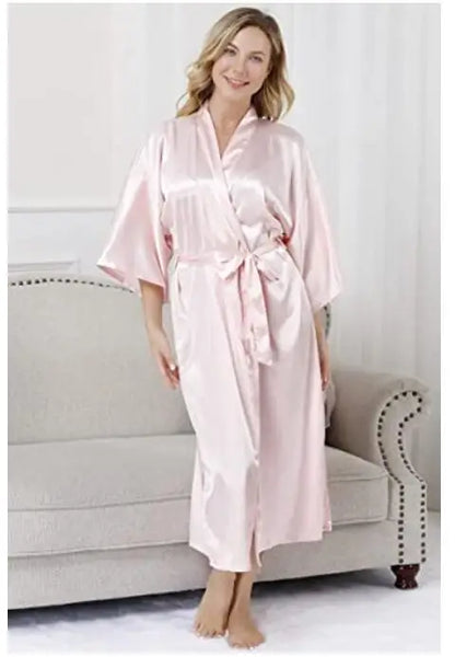 Plus Size Rayon Bathrobe Women’s Kimono Satin Long Robe Sexy Lingerie Classic Nightgown Sleepwear with Belt - Urban Heaven Co