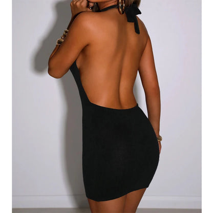 Black Halter Bodycon Dress Women - Sexy Hollow Out Backless Mini Dress - Urban Heaven Co