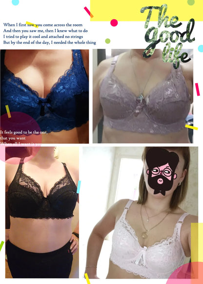 Hot Full Cup Plus Size Wireless Lace Bra - Adjustable Thin Underwear for B C D Cup Large Sizes - Urban Heaven Co