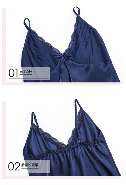 Nightgowns For Women Long Sleeveless Night Gowns Satin Silk Chemise Lingerie Slip Dress Sexy Nightwear Sleep Shirt for Ladies - Urban Heaven Co