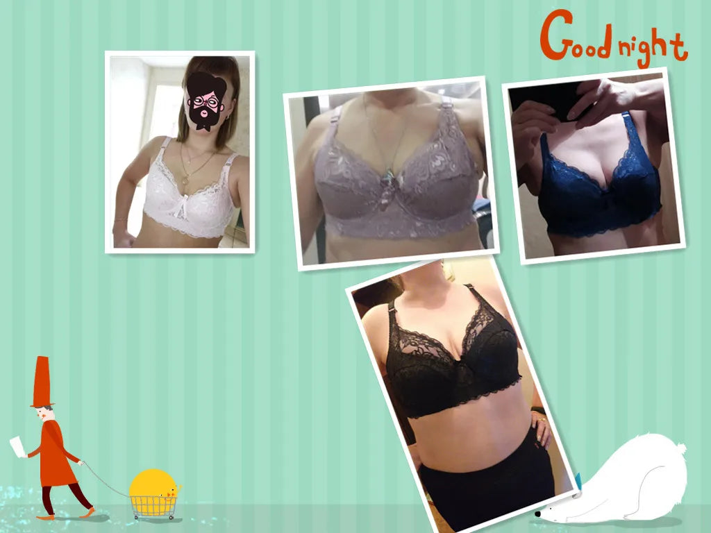 Hot Full Cup Plus Size Wireless Lace Bra - Adjustable Thin Underwear for B C D Cup Large Sizes - Urban Heaven Co
