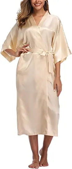 Plus Size Rayon Bathrobe Women’s Kimono Satin Long Robe Sexy Lingerie Classic Nightgown Sleepwear with Belt - Urban Heaven Co