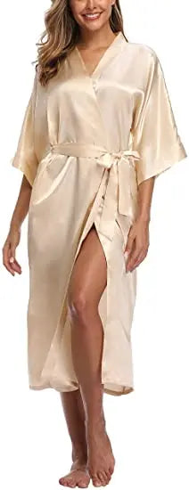 Plus Size Rayon Bathrobe Women’s Kimono Satin Long Robe Sexy Lingerie Classic Nightgown Sleepwear with Belt - Urban Heaven Co
