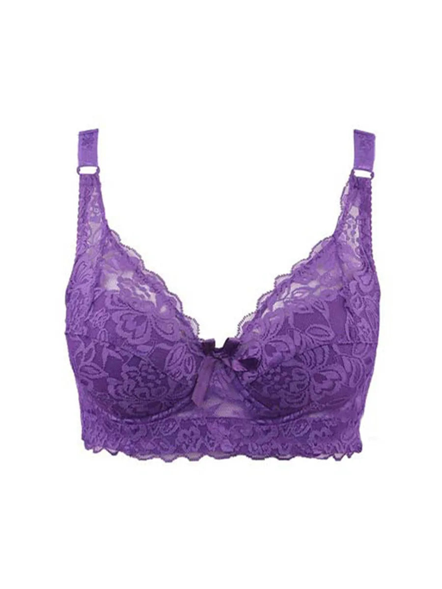 Hot Full Cup Plus Size Wireless Lace Bra - Adjustable Thin Underwear for B C D Cup Large Sizes - Urban Heaven Co