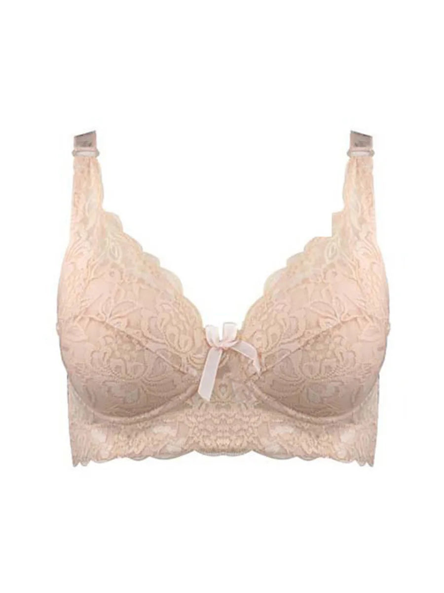 Hot Full Cup Plus Size Wireless Lace Bra - Adjustable Thin Underwear for B C D Cup Large Sizes - Urban Heaven Co