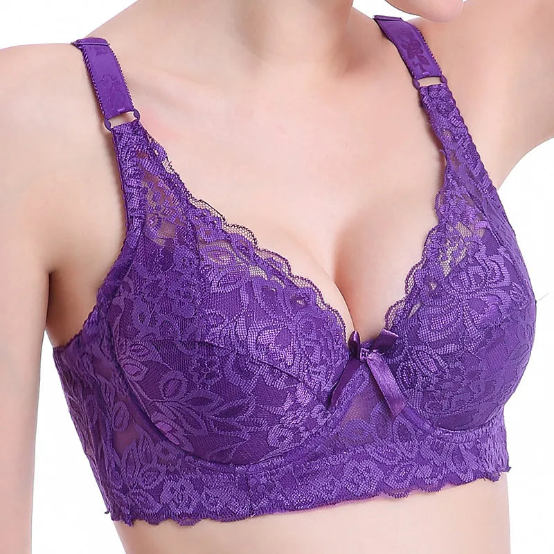Hot Full Cup Plus Size Wireless Lace Bra - Adjustable Thin Underwear for B C D Cup Large Sizes - Urban Heaven Co