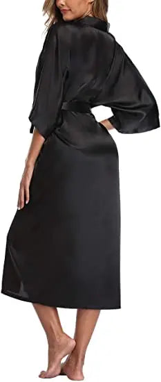 Plus Size Rayon Bathrobe Women’s Kimono Satin Long Robe Sexy Lingerie Classic Nightgown Sleepwear with Belt - Urban Heaven Co