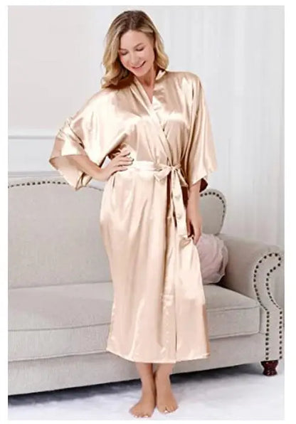 Plus Size Rayon Bathrobe Women’s Kimono Satin Long Robe Sexy Lingerie Classic Nightgown Sleepwear with Belt - Urban Heaven Co