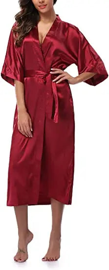 Plus Size Rayon Bathrobe Women’s Kimono Satin Long Robe Sexy Lingerie Classic Nightgown Sleepwear with Belt - Urban Heaven Co