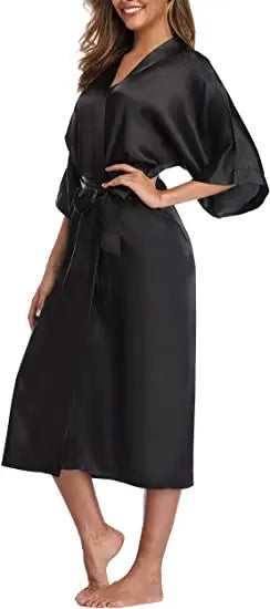 Plus Size Rayon Bathrobe Women’s Kimono Satin Long Robe Sexy Lingerie Classic Nightgown Sleepwear with Belt - Urban Heaven Co