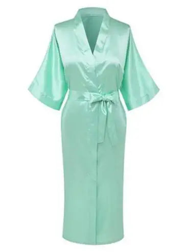 Plus Size Rayon Bathrobe Women’s Kimono Satin Long Robe Sexy Lingerie Classic Nightgown Sleepwear with Belt - Urban Heaven Co