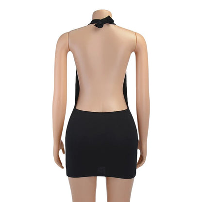 Black Halter Bodycon Dress Women - Sexy Hollow Out Backless Mini Dress - Urban Heaven Co