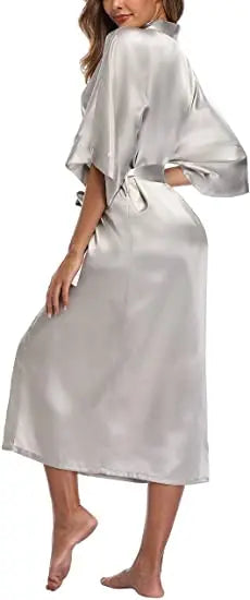 Plus Size Rayon Bathrobe Women’s Kimono Satin Long Robe Sexy Lingerie Classic Nightgown Sleepwear with Belt - Urban Heaven Co