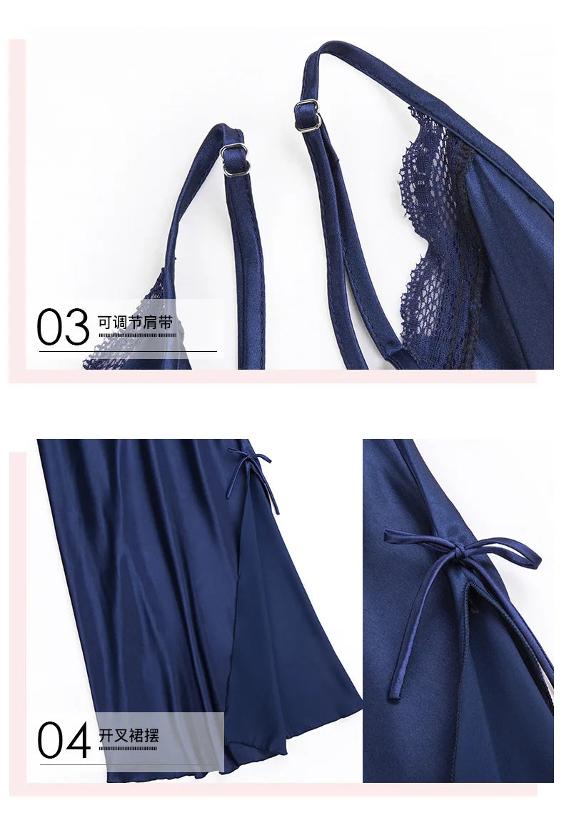 Nightgowns For Women Long Sleeveless Night Gowns Satin Silk Chemise Lingerie Slip Dress Sexy Nightwear Sleep Shirt for Ladies - Urban Heaven Co