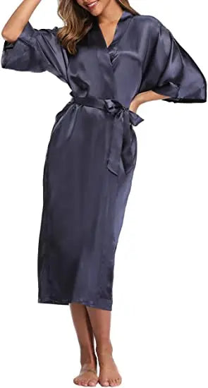 Plus Size Rayon Bathrobe Women’s Kimono Satin Long Robe Sexy Lingerie Classic Nightgown Sleepwear with Belt - Urban Heaven Co