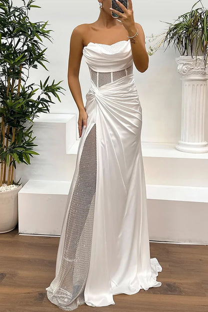 Elegant Strapless Sequin Party Dress for Women - Spring Summer High Slit Fashion Dress - Urban Heaven Co