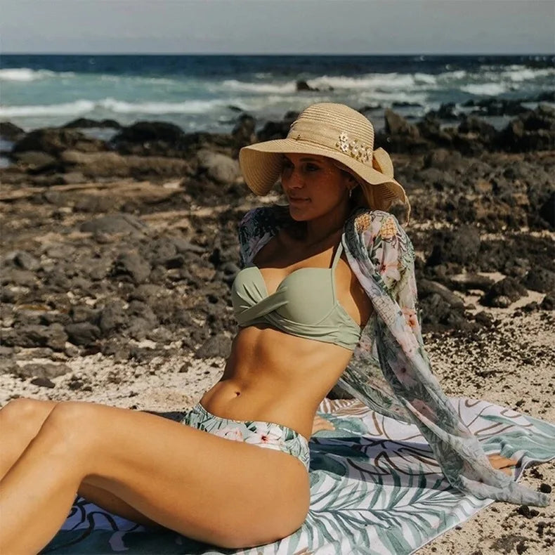 20 Colors Three Piece Bikinis Set Women Sexy Push Up Swimwear Swimsuit Plants. - Urban Heaven Co