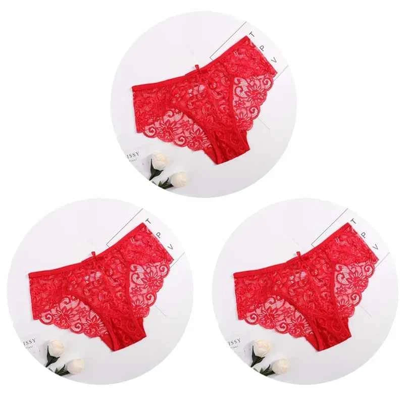 3PCS Lace Panties Set for Women - Sexy Transparent Floral Underwear with Bow and Hollow Out Design, Available in S, M, L, XL - Urban Heaven Co