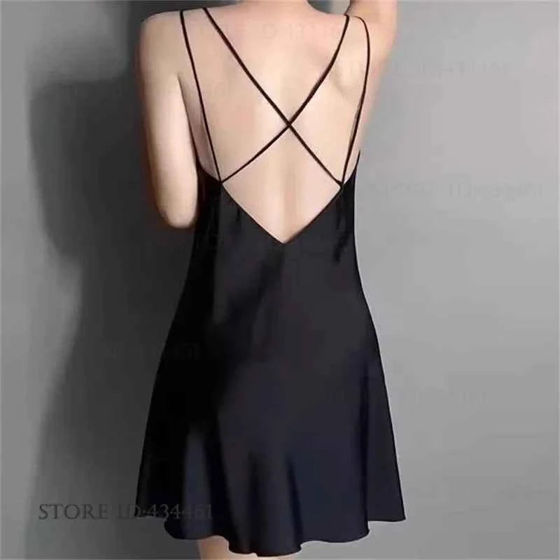 Sexy Lingerie Female Twinset Robe Set Nightgown Spring Summer New Backless Nightdress Sleepwear Loose Ice Silk Homewear Pajama - Urban Heaven Co