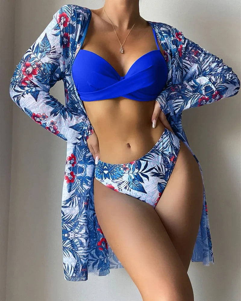 20 Colors Three Piece Bikinis Set Women Sexy Push Up Swimwear Swimsuit Plants. - Urban Heaven Co