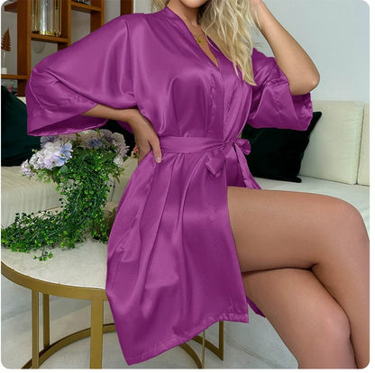 Summer Lace-Up Bathrobe Women – Sexy Ice Silk Gown &amp; Morning Robe for Home - Urban Heaven Co