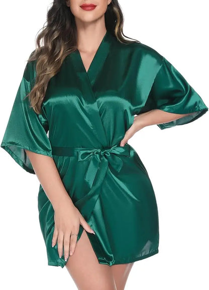 Summer Wedding Robe Satin Chinese Bride Nightgown Sexy Kimono Bathrobe Gown Negligee - Urban Heaven Co