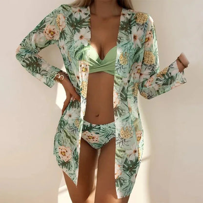 20 Colors Three Piece Bikinis Set Women Sexy Push Up Swimwear Swimsuit Plants. - Urban Heaven Co