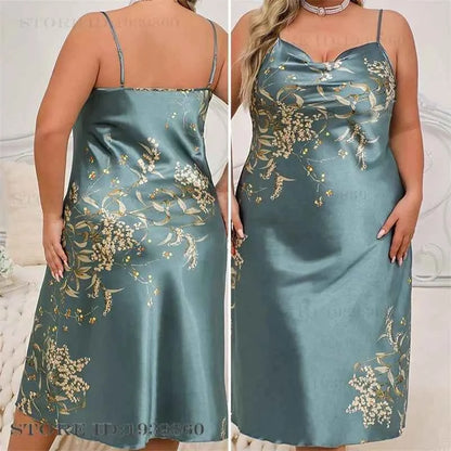 Large Size Female 2Pcs Robe Set Nightgown Print Cherry Long Kimono Bathrobe Gown Sleepwear. - Urban Heaven Co