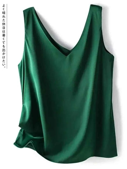Sexy Strap Crop Top Women Halter V Neck Basic Cami Sleeveless Satin Silk Tube Tank Tops - Urban Heaven Co