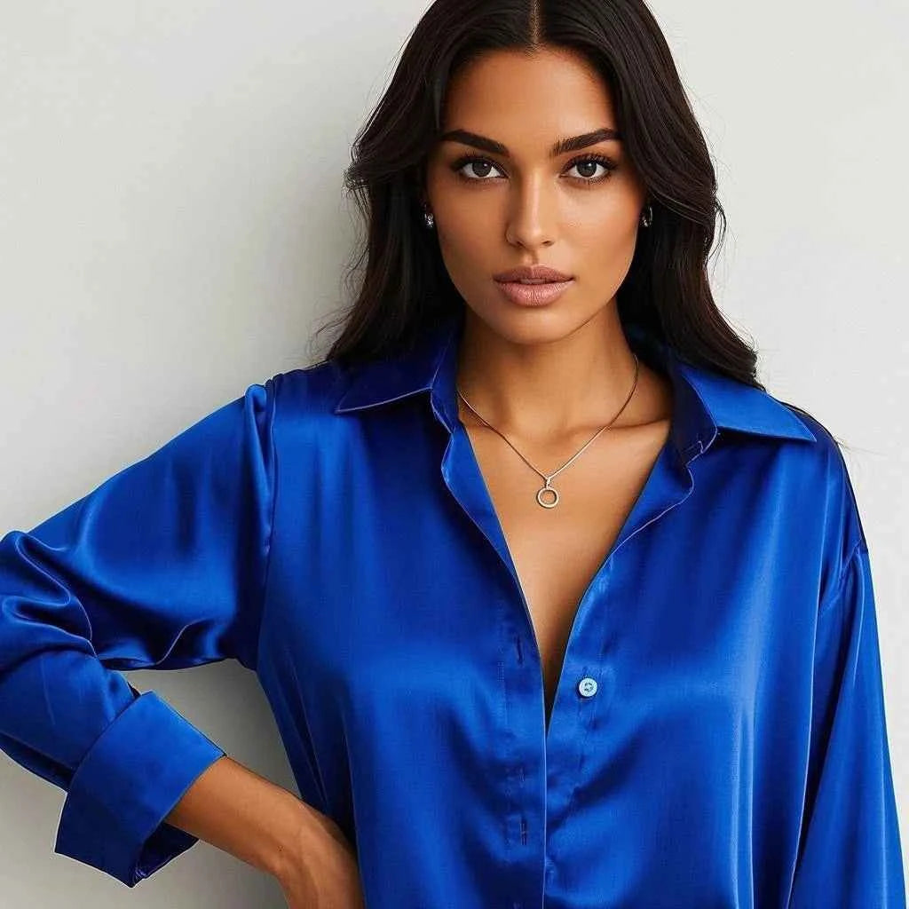Trending Casual Shirt Elegant Blouses For Women Satin Multicolor Basic Slim Shirt Solid All-Match Top - Urban Heaven Co