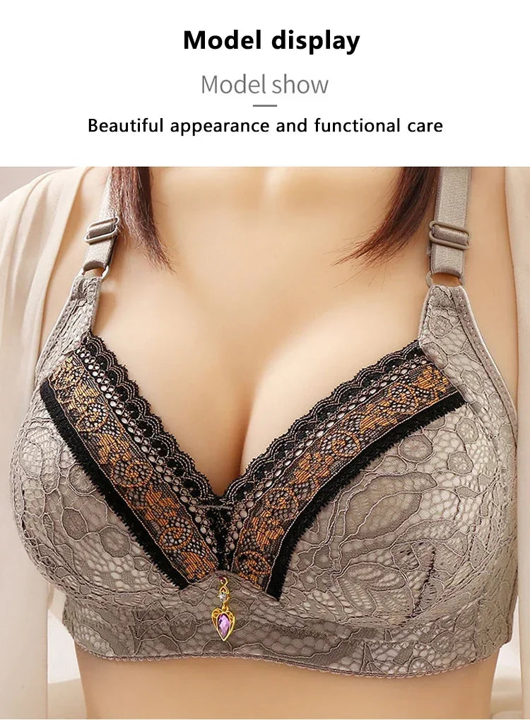 Women Adjustable Lace Bra V-neck Non Steel Ring Anti Sagging Comfortable Sexy Lingerie - Urban Heaven Co
