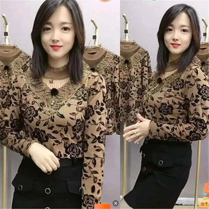 Add Velvet Lace Bottoming Shirt Blouse Women&