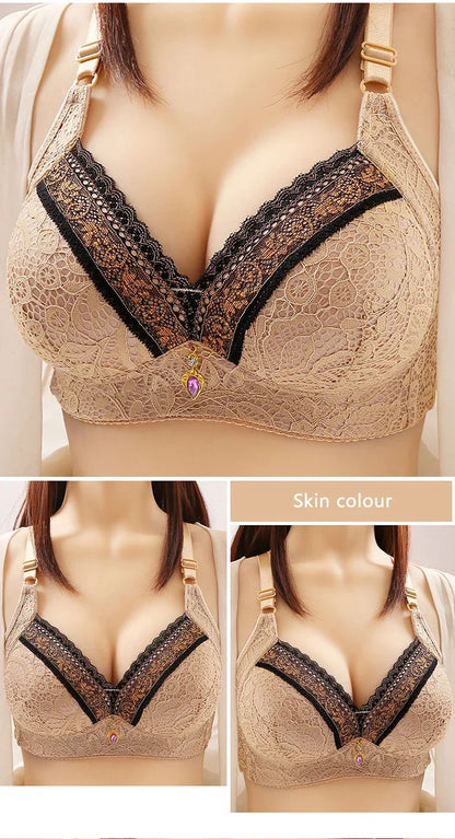 Women Adjustable Lace Bra V-neck Non Steel Ring Anti Sagging Comfortable Sexy Lingerie - Urban Heaven Co