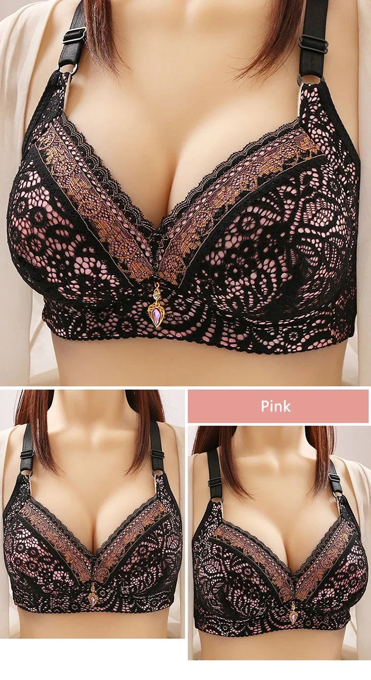 Women Adjustable Lace Bra V-neck Non Steel Ring Anti Sagging Comfortable Sexy Lingerie - Urban Heaven Co