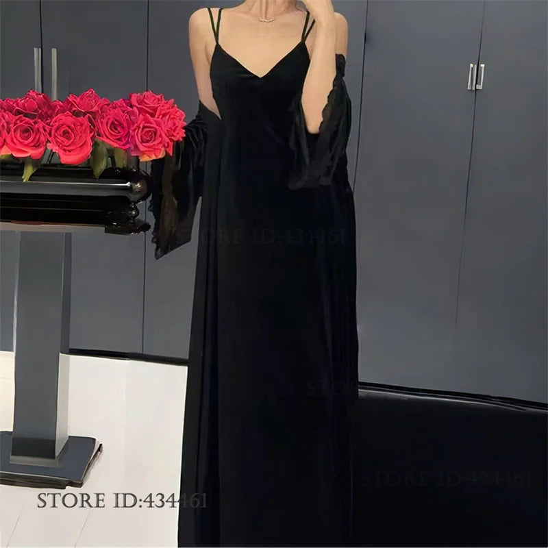 Burgundy Velvet Bride Wedding Long Robe Nightgown Set Negligee Elegant Lace Backless Nightdress Bathrobe Homewear Sexy Lingerie - Urban Heaven Co