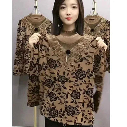 Add Velvet Lace Bottoming Shirt Blouse Women&