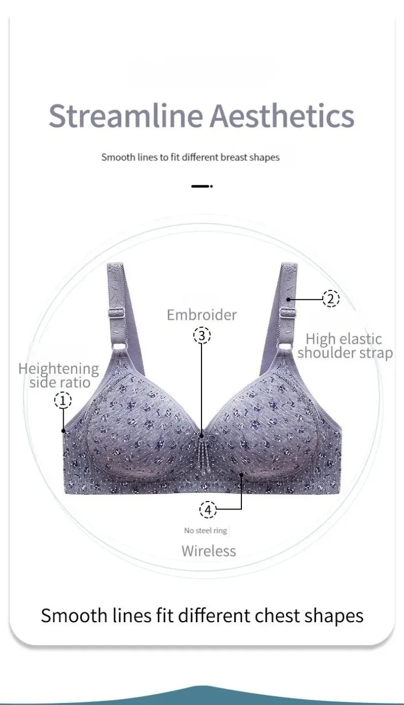 Bras for Women Comfortable Breathable Tops No Steel Ring Printed Bra Push Up Bra Gathering Large Size CD Cup Lingerie Brassiere - Urban Heaven Co