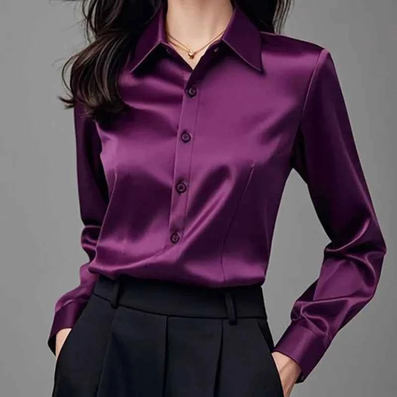Elegant Purple Silk Blend Long Sleeve Women&