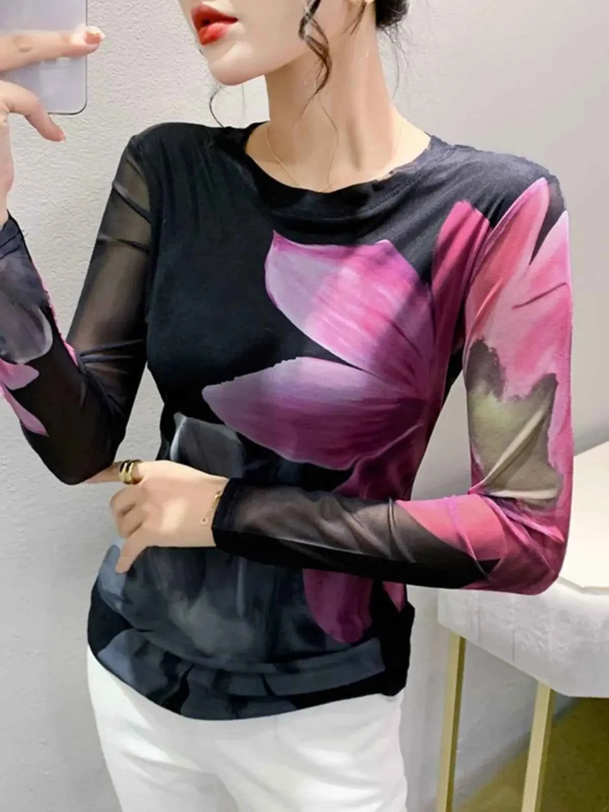 S-4XL Autumn Winter Double-Layer Mesh T-shirt Female. - Urban Heaven Co