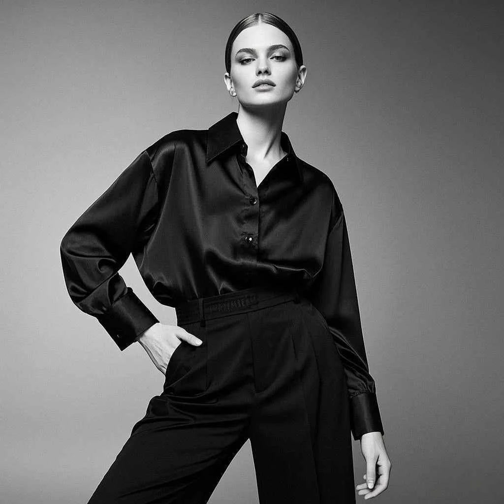 Trending Casual Shirt Elegant Blouses For Women Satin Multicolor Basic Slim Shirt Solid All-Match Top - Urban Heaven Co