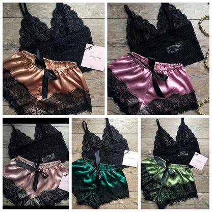 Womens Sexy Lace Nightwear Set - Casual Babydoll Pajamas with Tops and Shorts for Sleepwear - Urban Heaven Co