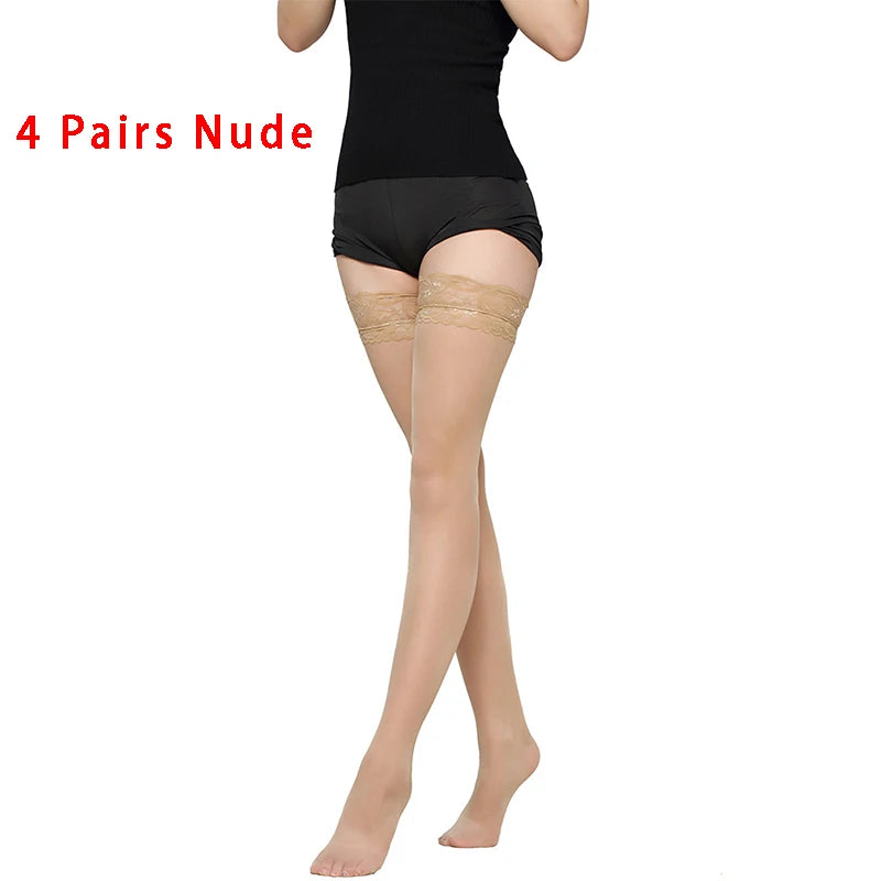 Kave Lace Thigh High Silicone Anti-Slip Socks for Women - Sexy Long Stockings in Black/White - Urban Heaven Co