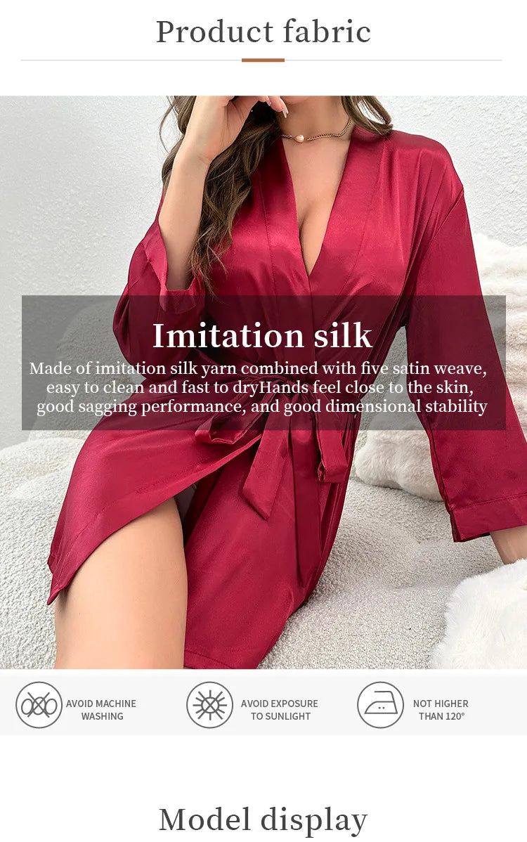 Summer Lace-Up Bathrobe Women – Sexy Ice Silk Gown &amp; Morning Robe for Home - Urban Heaven Co