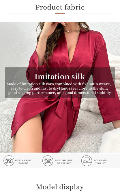 Summer Lace-Up Bathrobe Women – Sexy Ice Silk Gown &amp; Morning Robe for Home - Urban Heaven Co