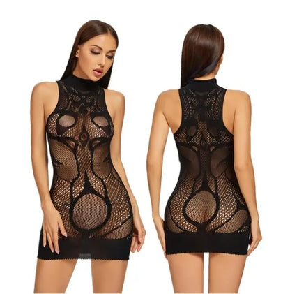 Sexy Women Fishnet Halter Backless Dress Low Cut Tight Pencil Cute Dress Plus Size Mini Dress. - Urban Heaven Co