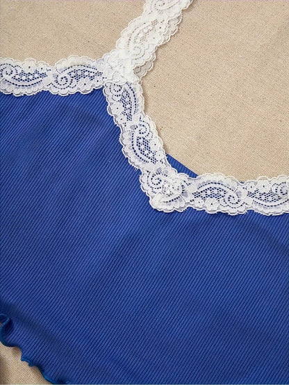 New Womens Pajama Set - Lace V-Neck Camisole Top &amp; Floral Printed Shorts for Summer Sleepwear Loungewear 2PCS - Urban Heaven Co