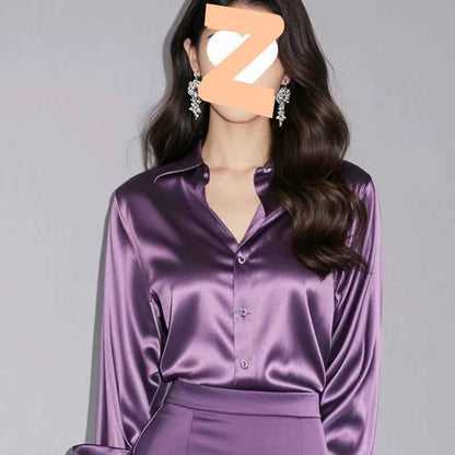 Elegant Purple Silk Blend Long Sleeve Women&