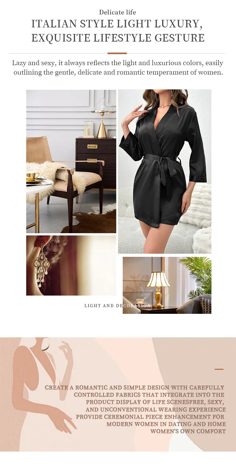 Summer Lace-Up Bathrobe Women – Sexy Ice Silk Gown &amp; Morning Robe for Home - Urban Heaven Co